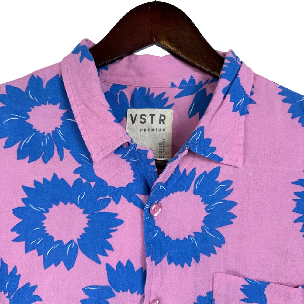 VSTR Premium‎ Mens Pink Blue Floral Viscose Button Down Shirt Large RN90500